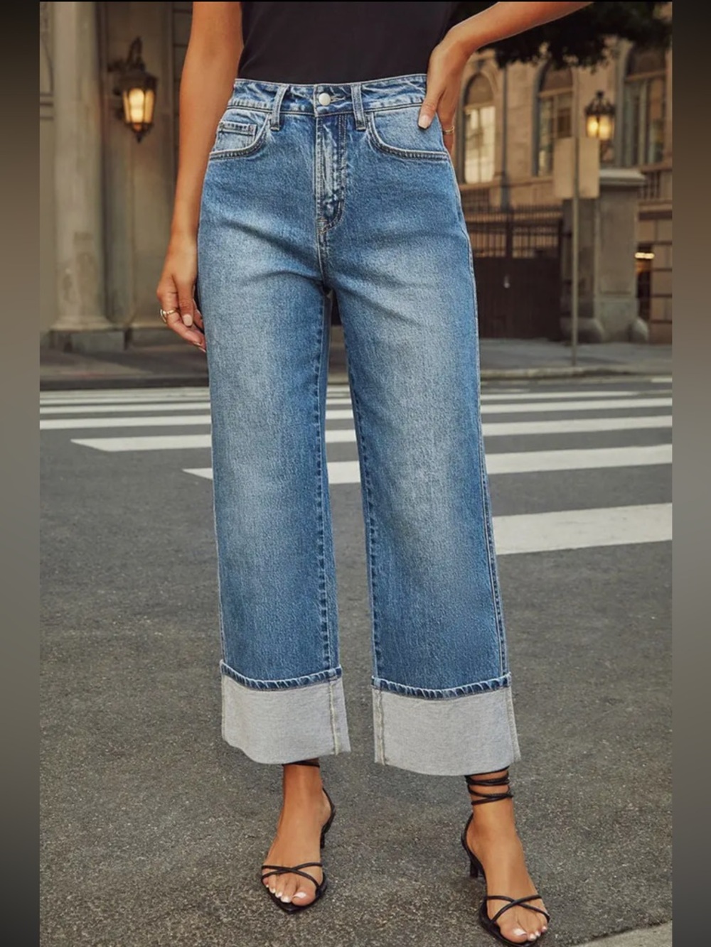 Fabulous Blue Wide-Leg Cuff Jeans